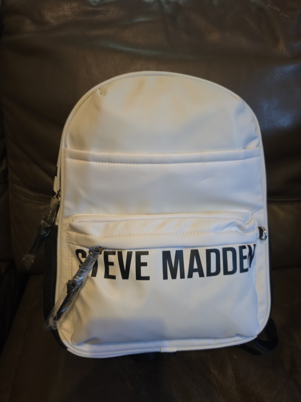 Steve Madden White Logo Compact Front-Pocket Backpack